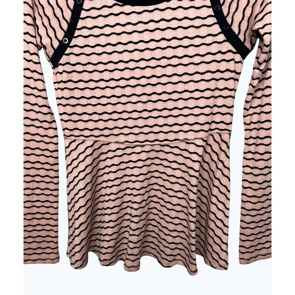 Free People Pink & Black Striped Knit Peplum Sweater Top Medium - Picture 13 of 13
